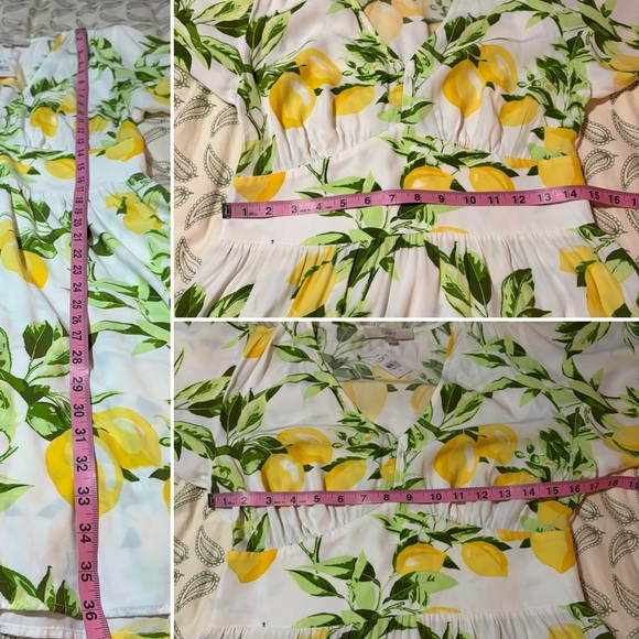 LOFT White Yellow Fluttler Sleeve Lemon Print Mini Dress 6 Has Pockets! NWT - Picture 13 of 13